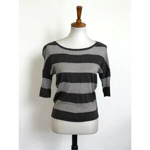 360 Sweater Grey Stripe Cotton Short Sleeve Knit Top XS